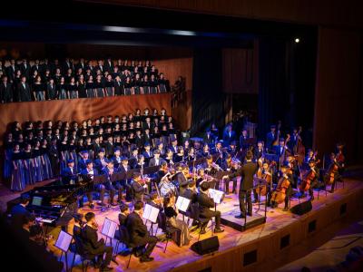The Whole School Orchestra and Choir joined forces in presenting the grand opening song in the Variety Show held at the Hong Kong City Hall Concert Hall in May 2023